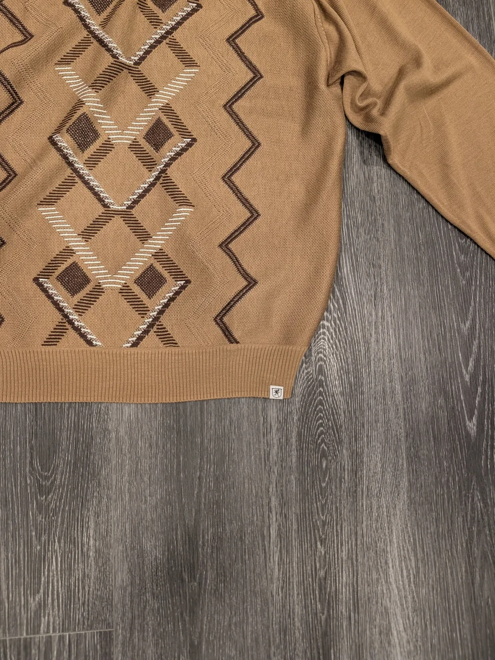 Stacy Adams Tan Crewneck Sweater with Diamond Knit Pattern